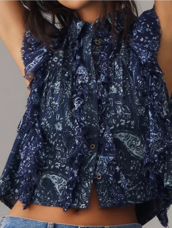 Pilcro Tops - Pilcro Sleeveless Buttondown Blouse Blue Paisley Flowy Country Festival Style